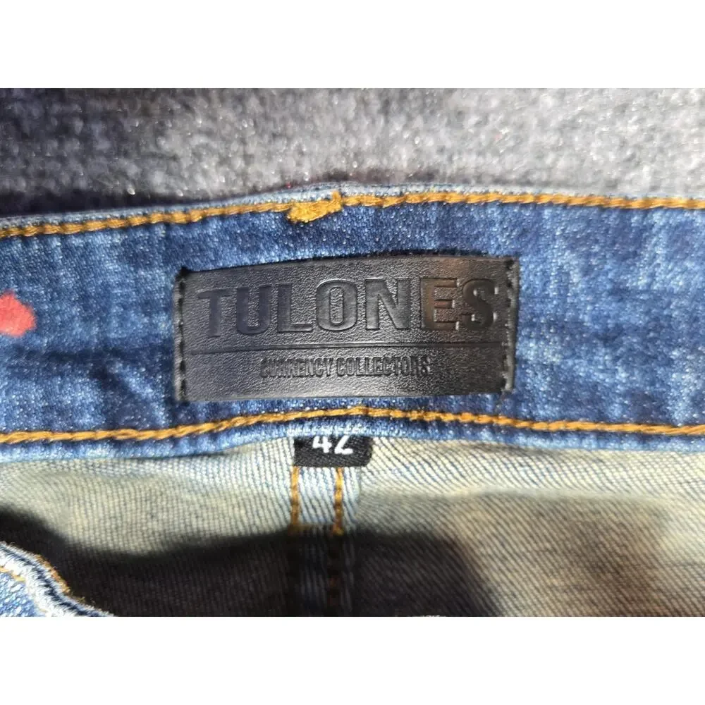 Tulones Jeans Mens 42x32 Blue Skinny Paint Splatter Distressed Denim Pants